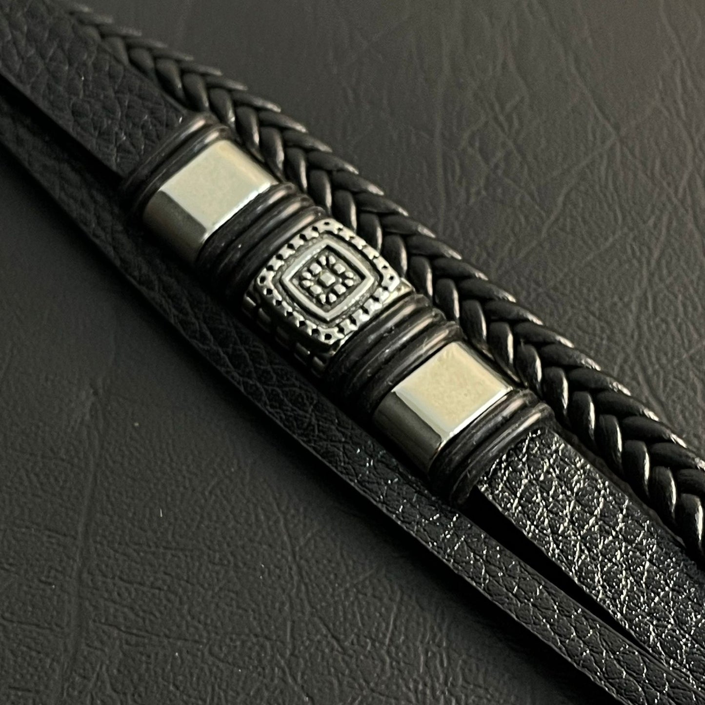 Black Braided Crown Bracelet For Men
