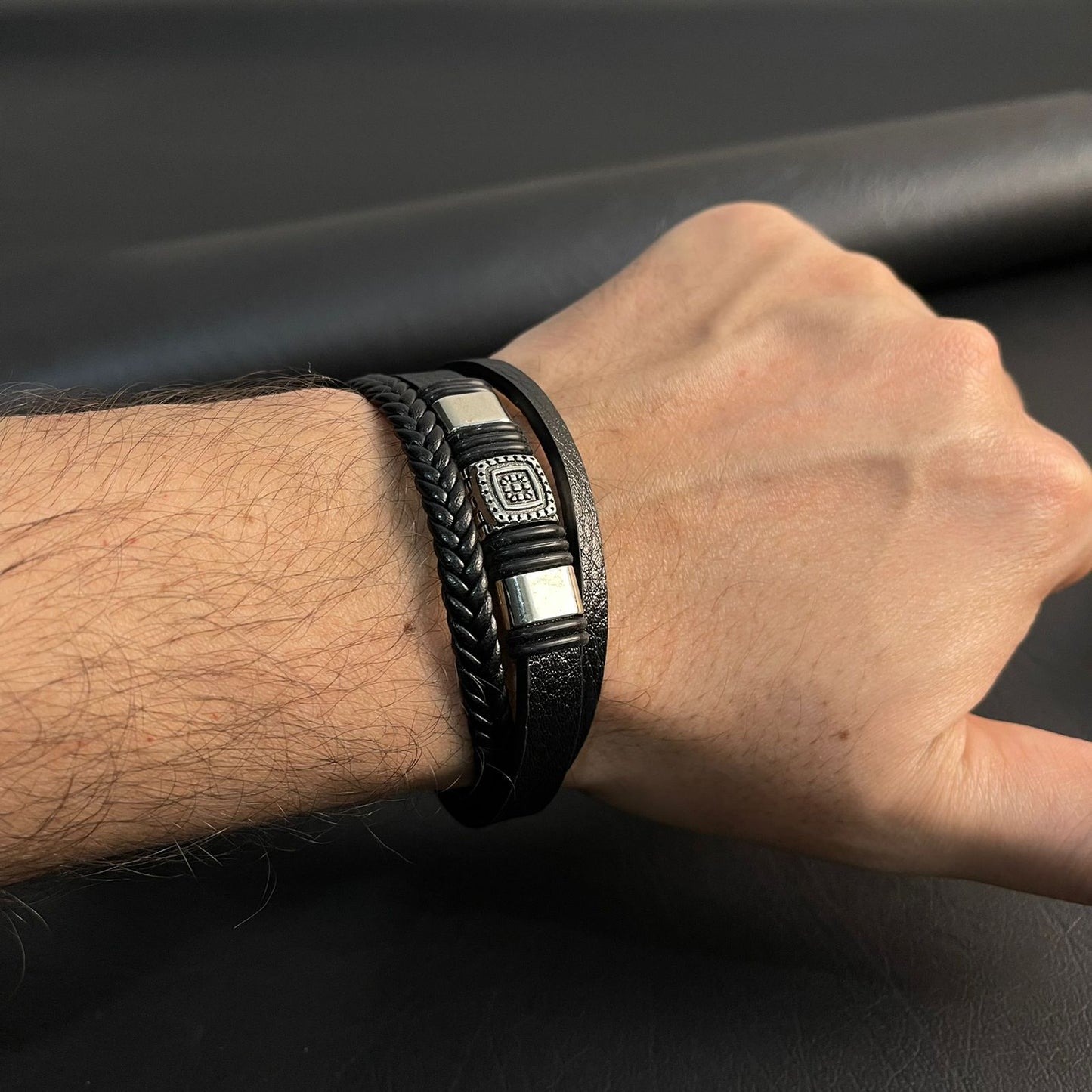 Black Braided Crown Bracelet For Men
