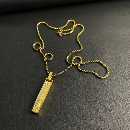 Roman Numeral Golden Flat Bar Pendant For Men