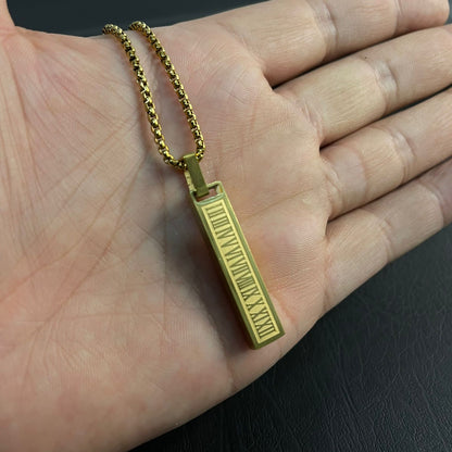 Roman Numeral Golden Flat Bar Pendant For Men