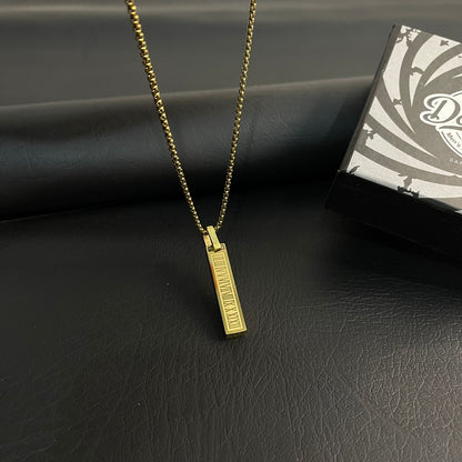 Roman Numeral Golden Flat Bar Pendant For Men