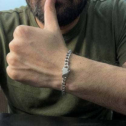 Premium Silver Cuban Link Chain Bracelet For Men