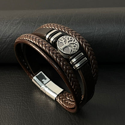 Tree Of Life Brown Braided Bracelet For Men
