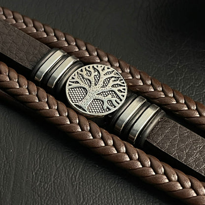 Tree Of Life Brown Braided Bracelet For Men