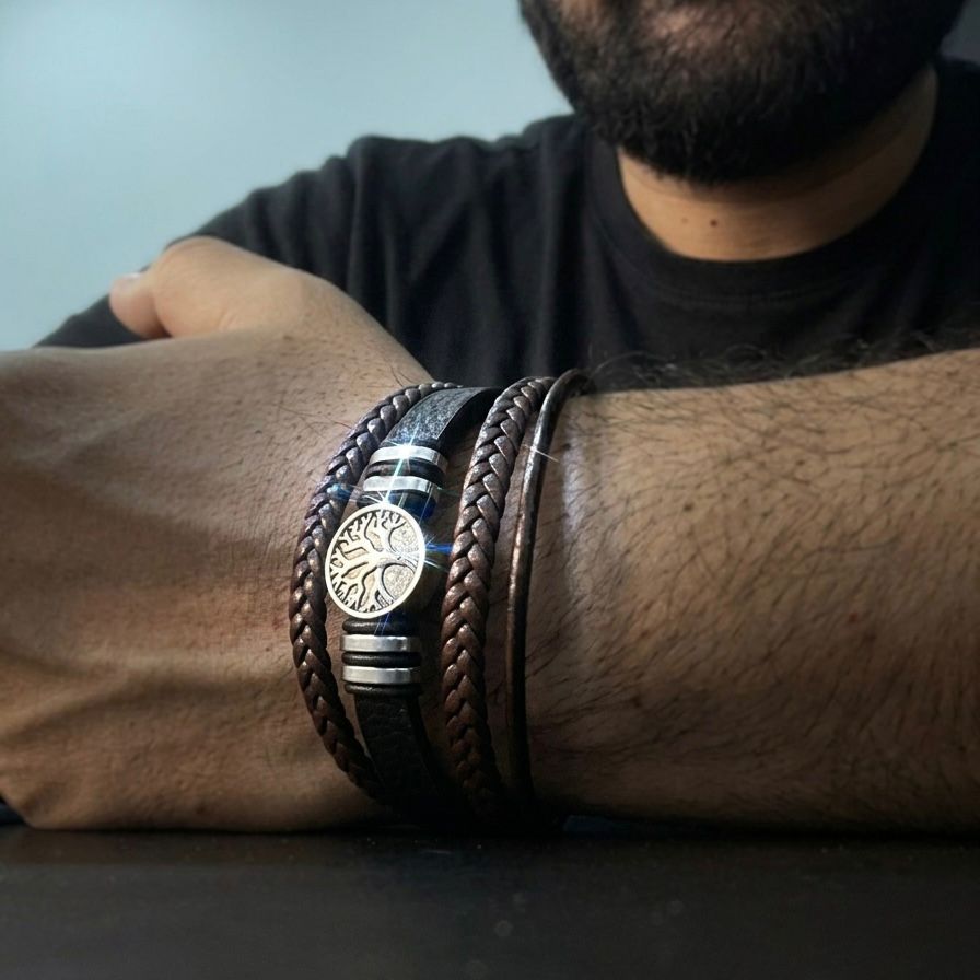 Tree Of Life Brown Braided Bracelet For Men