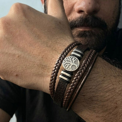 Tree Of Life Brown Braided Bracelet For Men