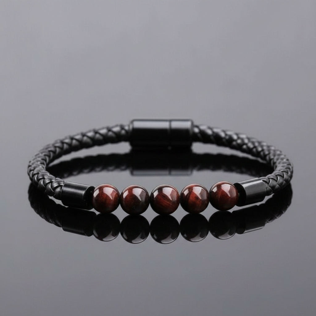 Sleek Tiger Eye Beads Leather Bracelets For Men