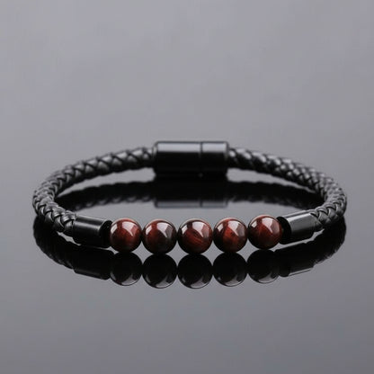 Sleek Tiger Eye Beads Leather Bracelets For Men