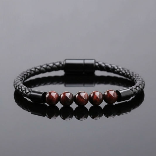 Sleek Tiger Eye Beads Leather Bracelets For Men
