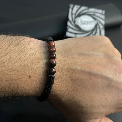 Sleek Tiger Eye Beads Leather Bracelets For Men