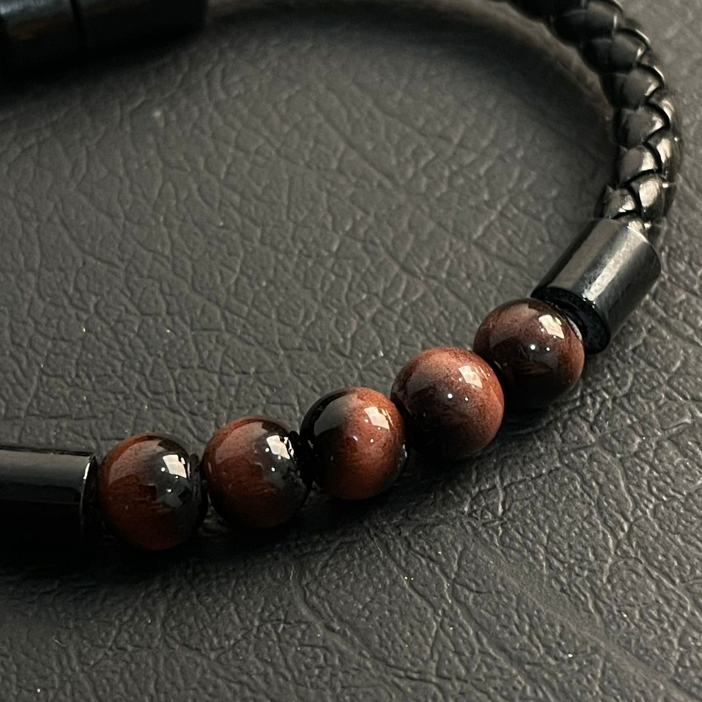 Sleek Tiger Eye Beads Leather Bracelets For Men