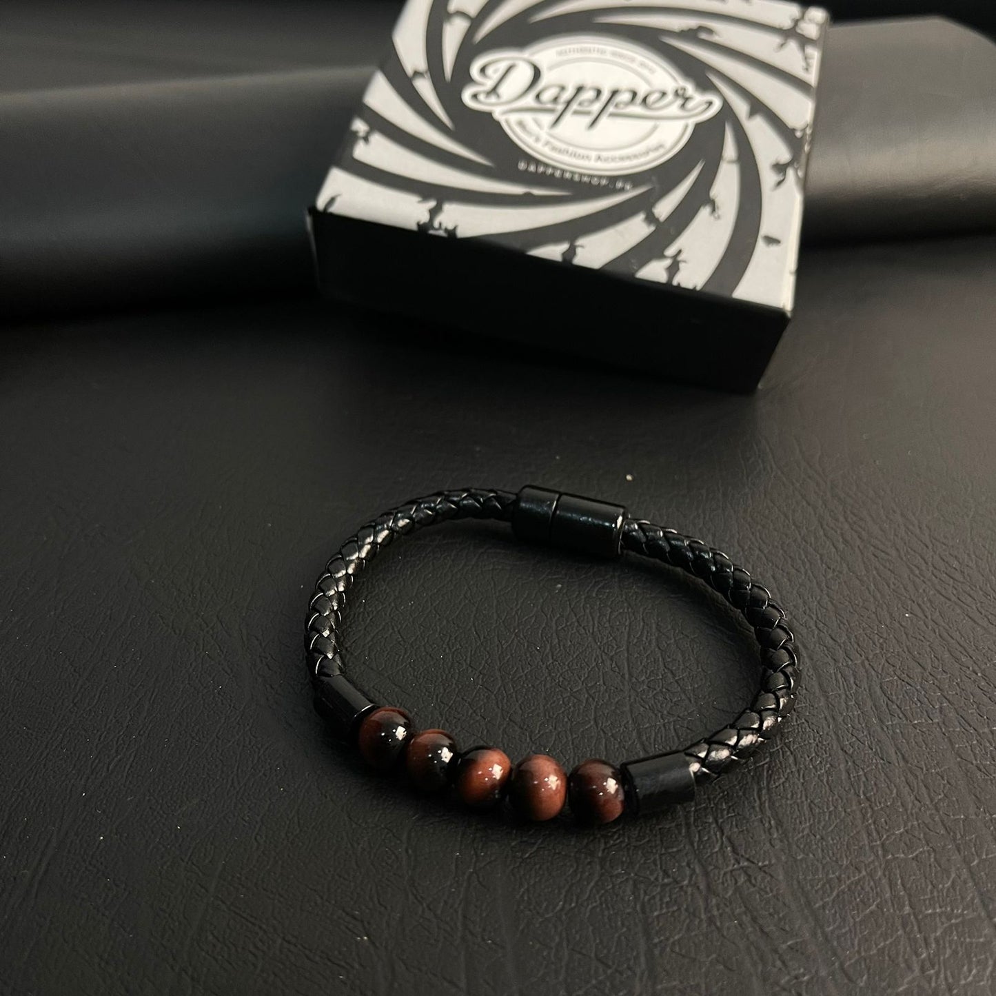 Sleek Tiger Eye Beads Leather Bracelets For Men