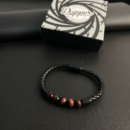Sleek Tiger Eye Beads Leather Bracelets For Men