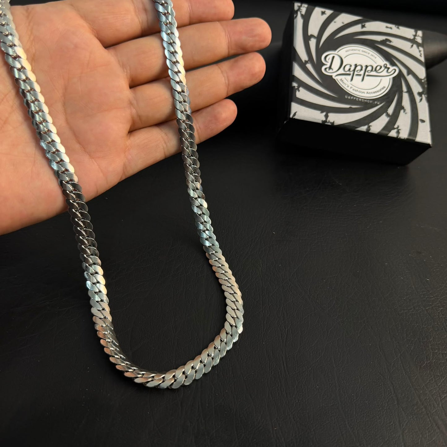 9mm Silver Italian Curb Link Neck Chain For Men