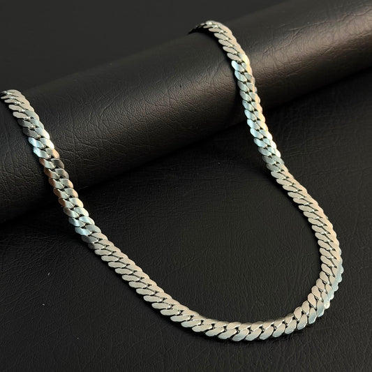 9mm Silver Italian Curb Link Neck Chain For Men