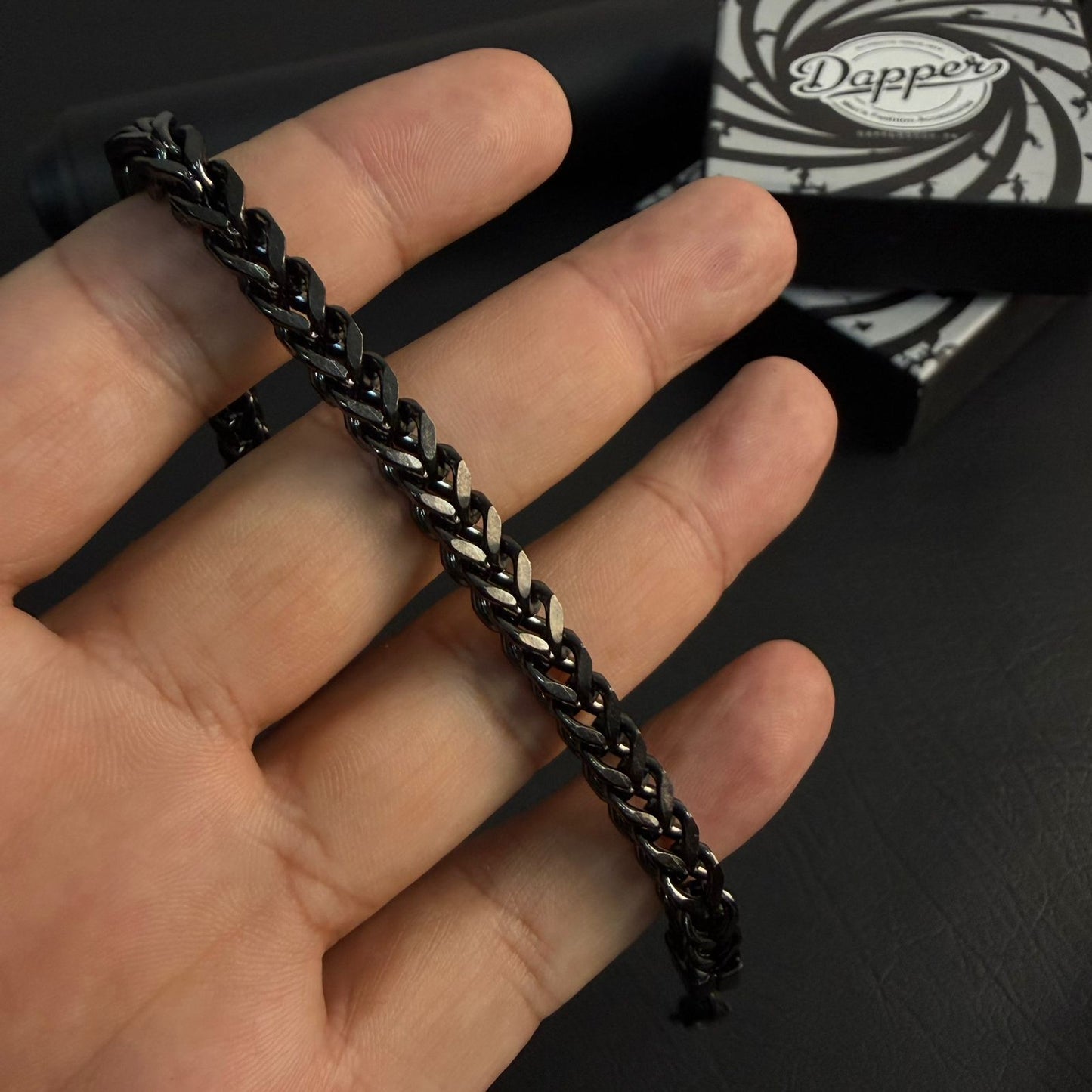 316-Stainless Steel Franco Chain Bracelet – Black