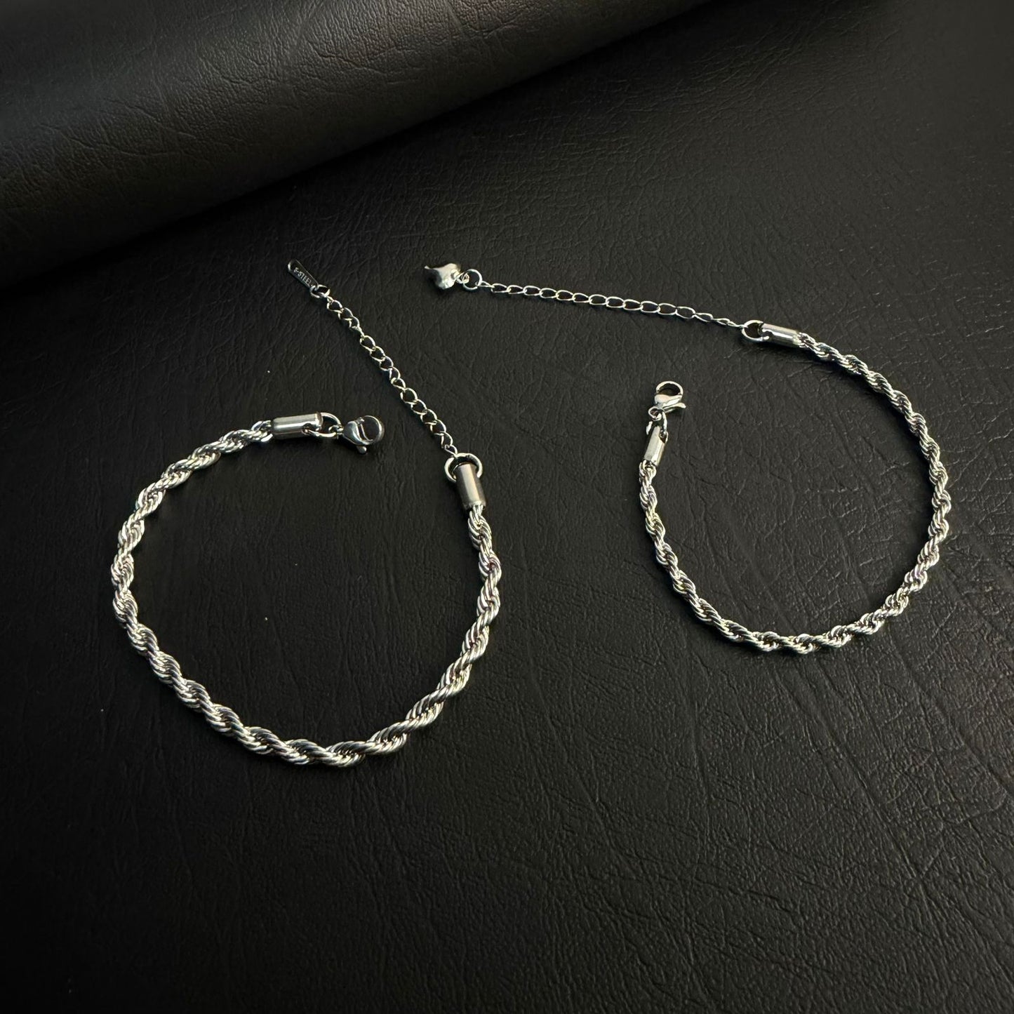 Rope Chain Couple Bracelets – 316L Stainless Steel, Set of 2 (His & Hers)