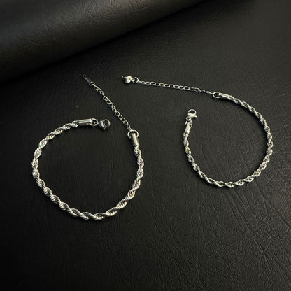 Rope Chain Couple Bracelets – 316L Stainless Steel, Set of 2 (His & Hers)