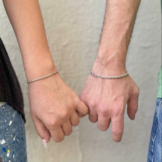 Rope Chain Couple Bracelets – 316L Stainless Steel, Set of 2 (His & Hers)
