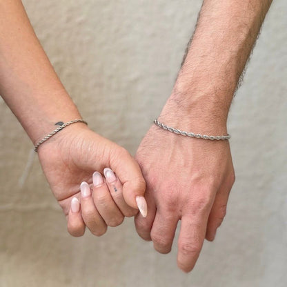 Rope Chain Couple Bracelets – 316L Stainless Steel, Set of 2 (His & Hers)