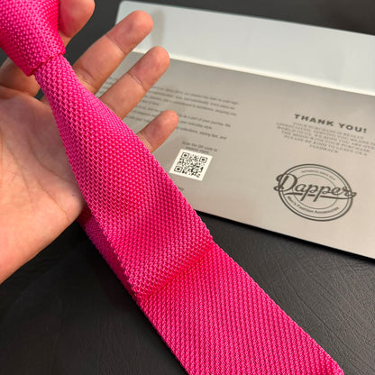 Premium Bright Pink Pointed Knitted Tie For Men (Magenta)