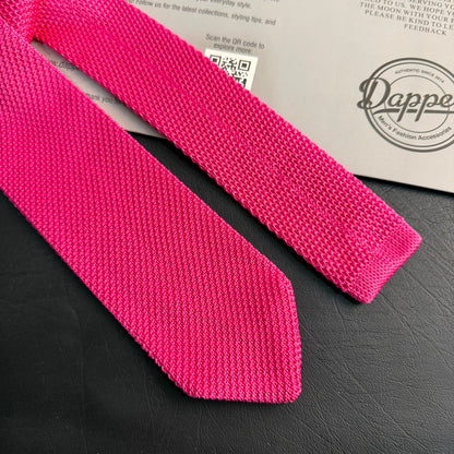 Premium Bright Pink Pointed Knitted Tie For Men (Magenta)