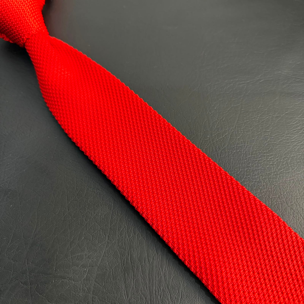 Premium Crimson Red Pointed Knitted Tie For Men (Bright Red)