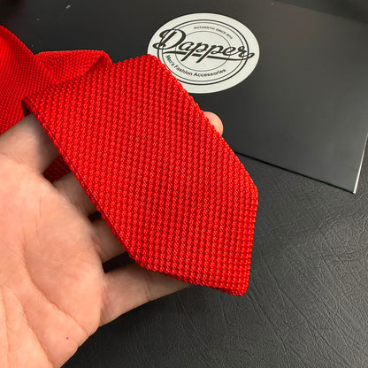 Premium Crimson Red Pointed Knitted Tie For Men (Bright Red)