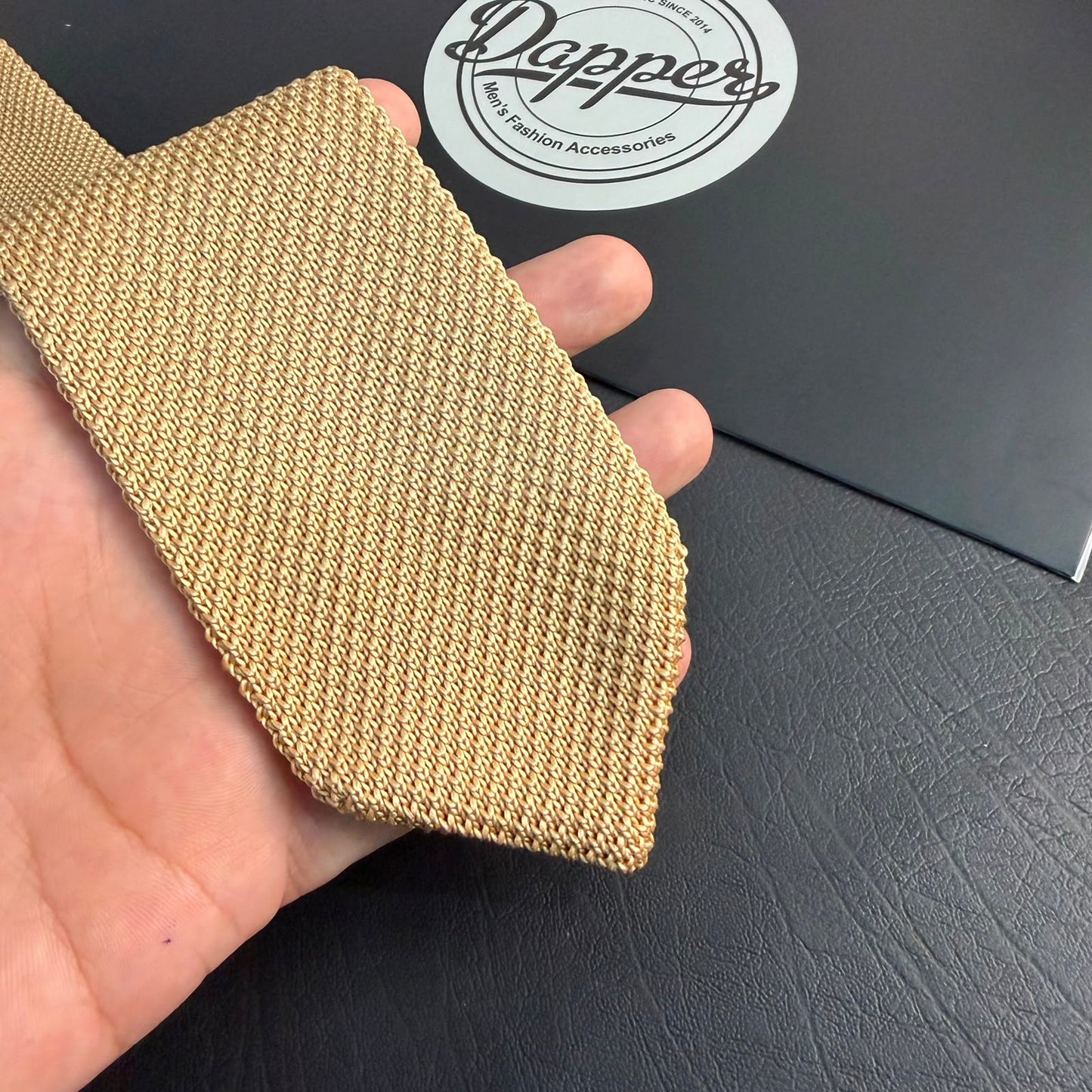 Premium Beige Tan Pointed Knitted Tie For Men (Light Camel)