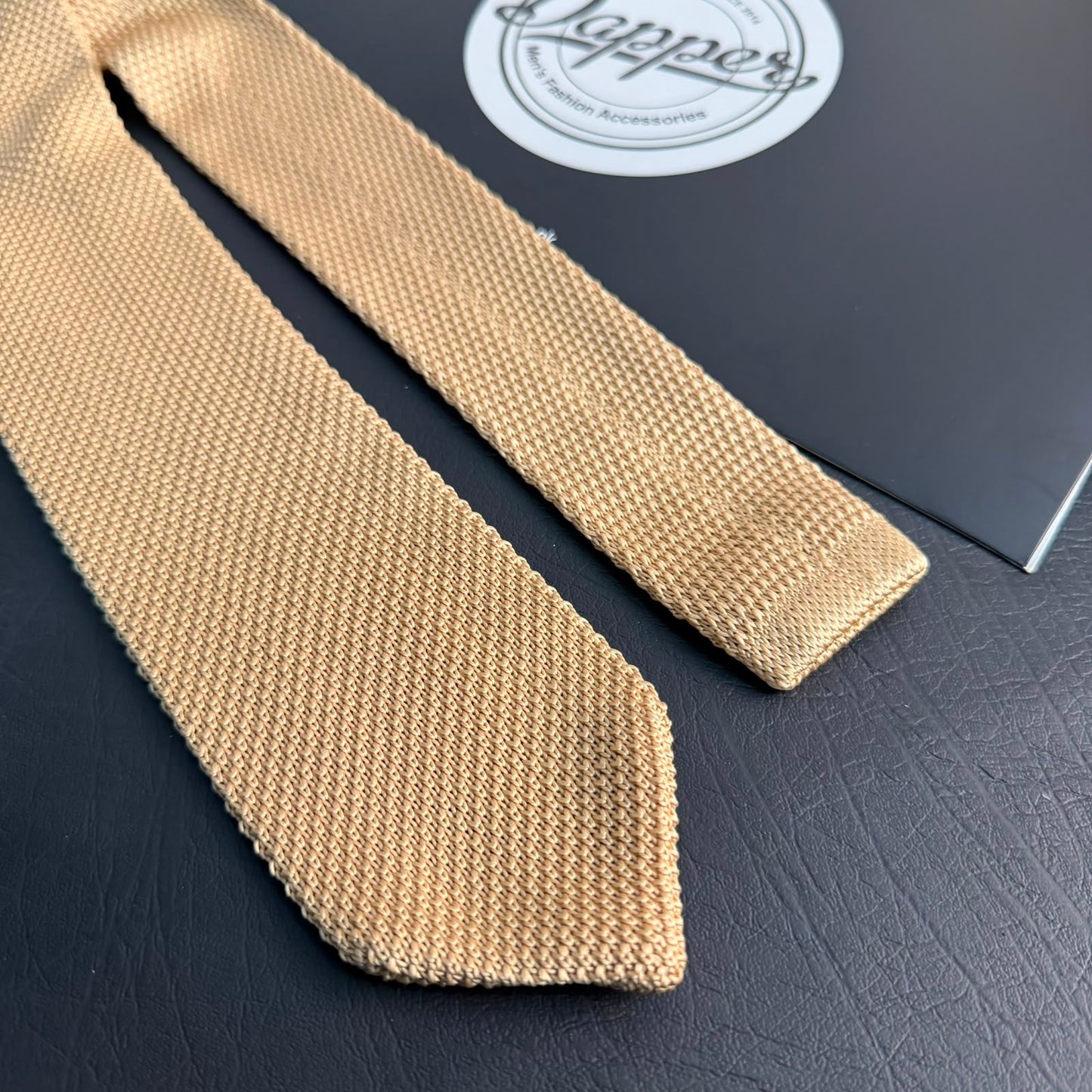 Premium Beige Tan Pointed Knitted Tie For Men (Light Camel)