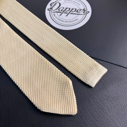 Premium Ivory Pointed Knitted Tie For Men (Off White)