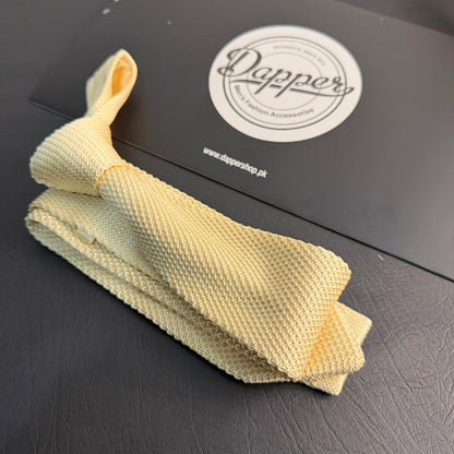 Premium Ivory Pointed Knitted Tie For Men (Off White)