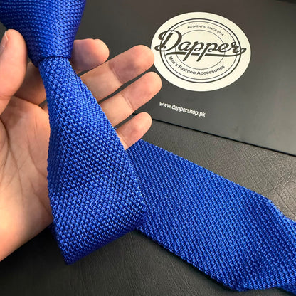 Premium Royal Blue Pointed Knitted Tie For Men
