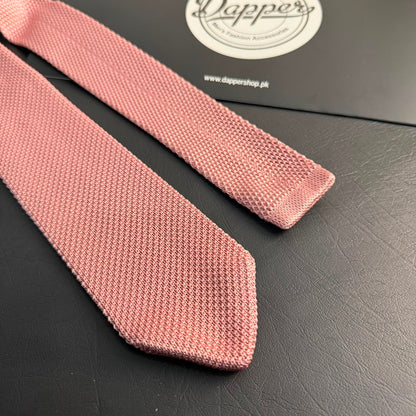 Premium Dusty Rose Pink Pointed Knitted Tie For Men (Mauve)