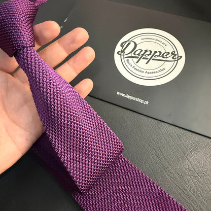 Premium Deep Plum Pointed Knitted Tie For Men (Eggplant)