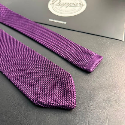Premium Deep Plum Pointed Knitted Tie For Men (Eggplant)