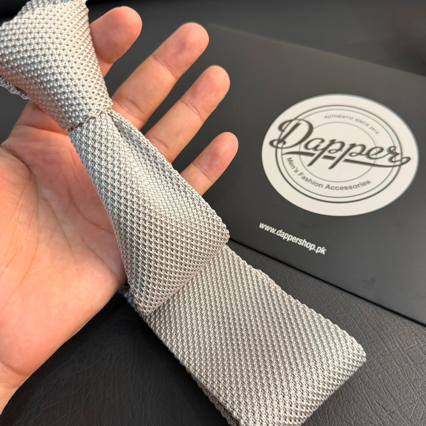 Premium Silver Grey Pointed Knitted Tie For Men (Light Grey)