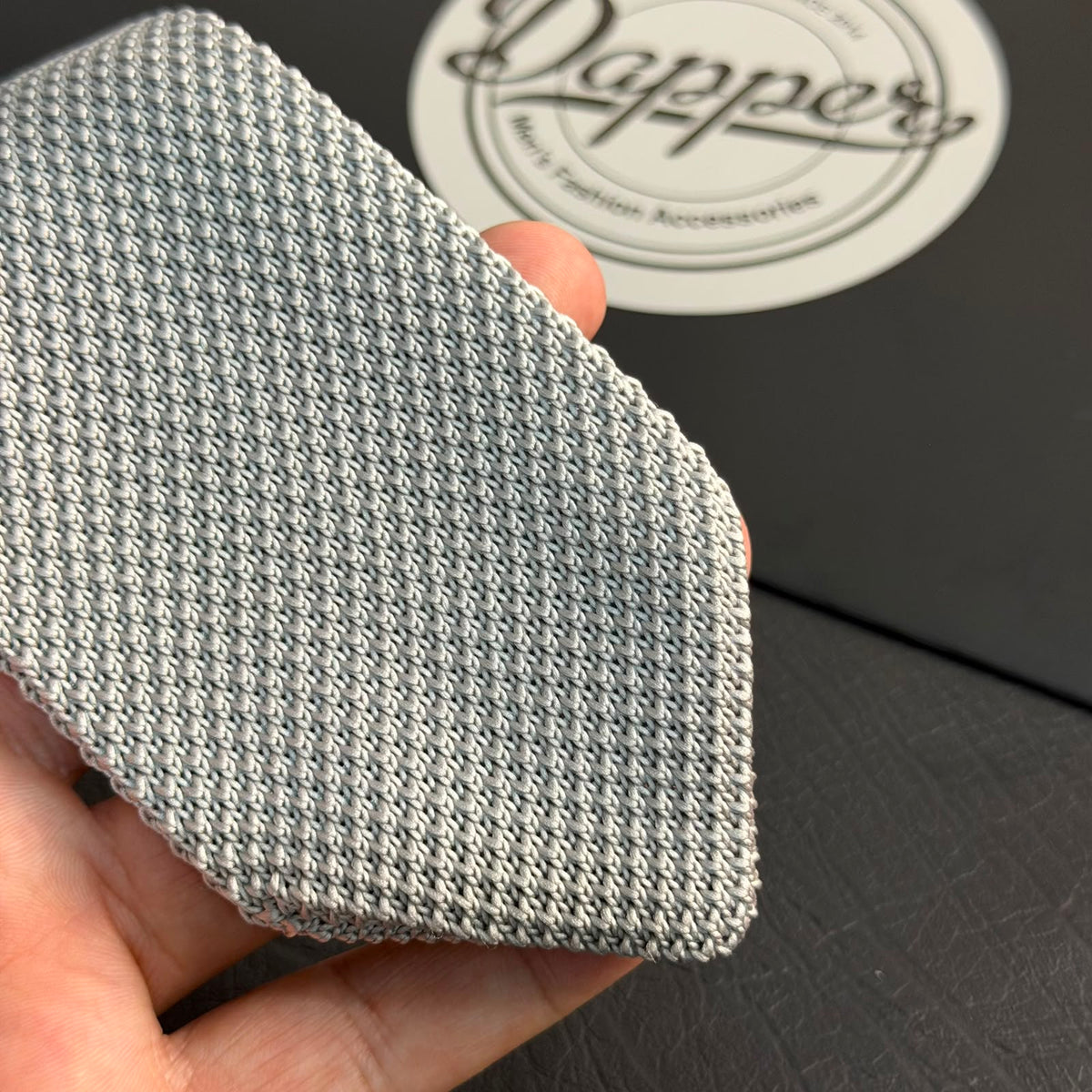 Premium Silver Grey Pointed Knitted Tie For Men (Light Grey)