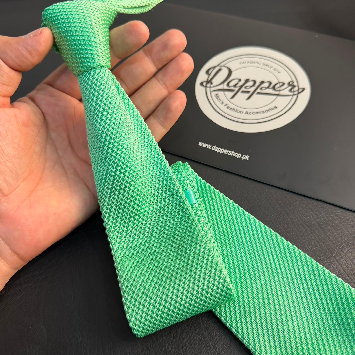 Premium Mint Green Pointed Knitted Tie For Men
