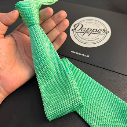 Premium Mint Green Pointed Knitted Tie For Men