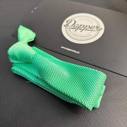 Premium Mint Green Pointed Knitted Tie For Men