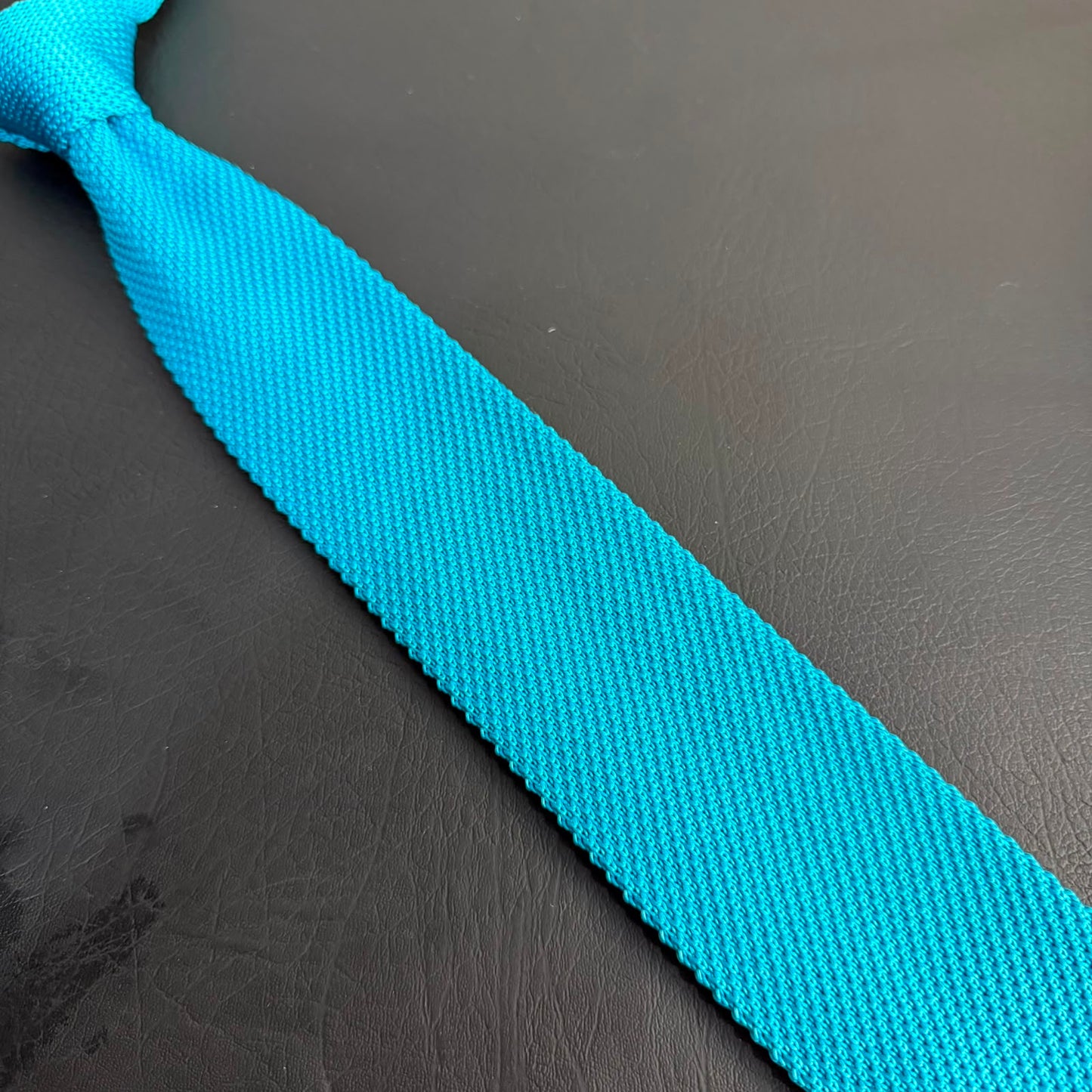 Premium Cyan Pointed Knitted Tie For Men (Bright Light Blue)