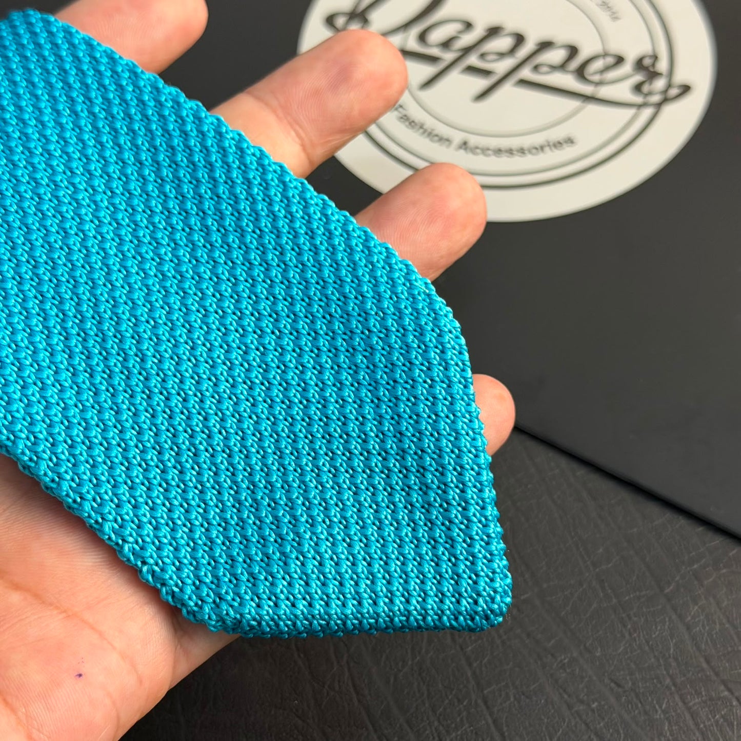 Premium Cyan Pointed Knitted Tie For Men (Bright Light Blue)