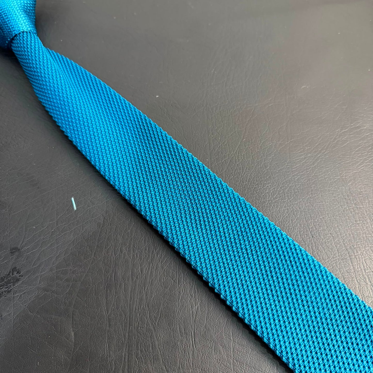 Premium Dark Turquoise Pointed Knitted Tie For Men (Teal Blue)