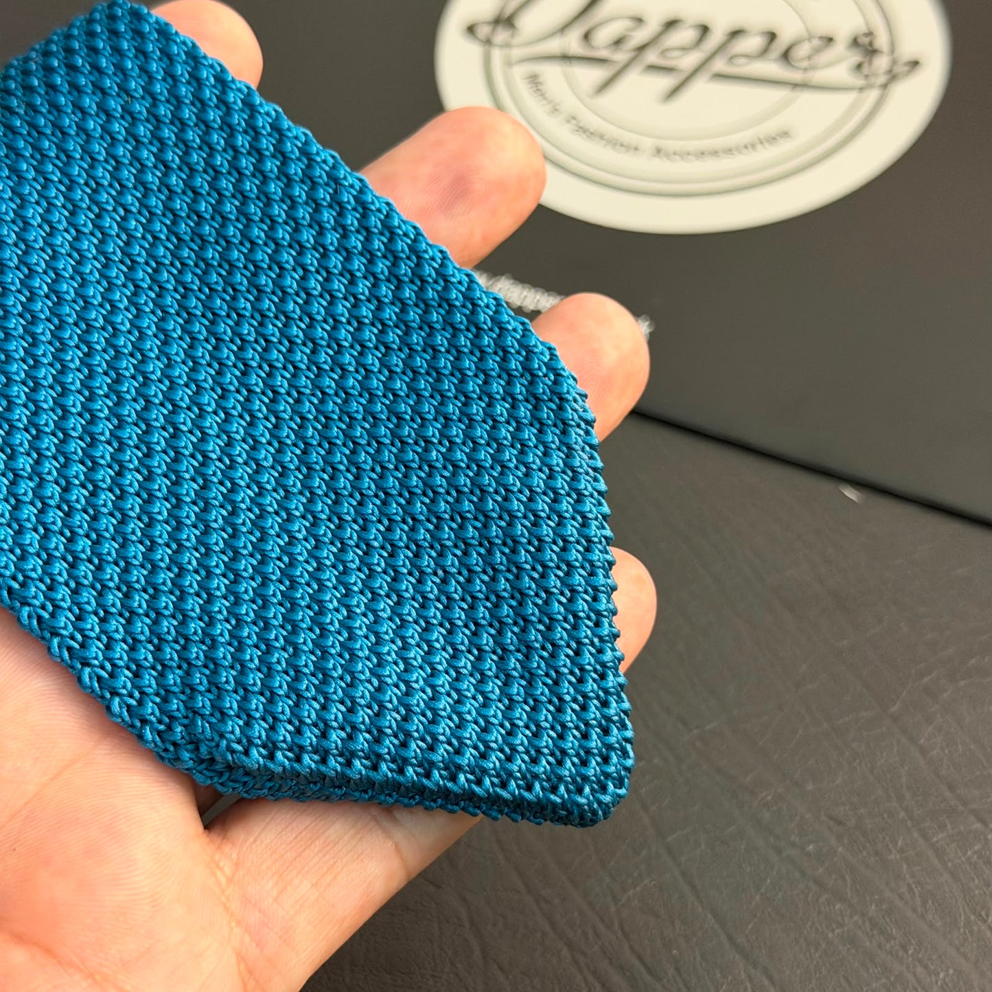 Premium Dark Turquoise Pointed Knitted Tie For Men (Teal Blue)