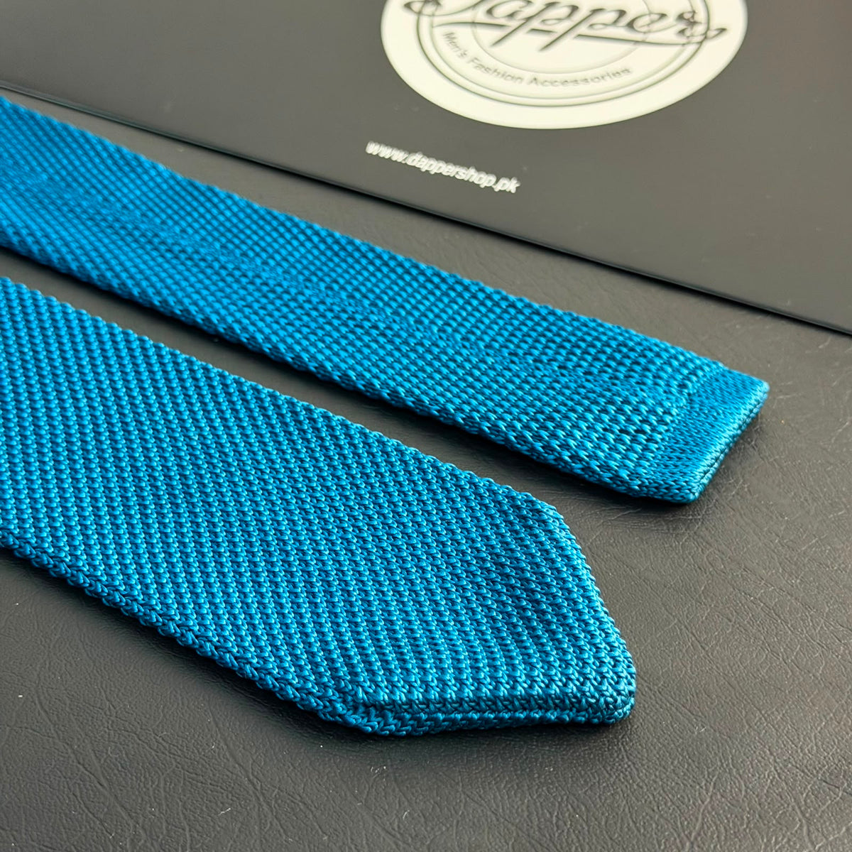 Premium Dark Turquoise Pointed Knitted Tie For Men (Teal Blue)