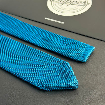 Premium Dark Turquoise Pointed Knitted Tie For Men (Teal Blue)