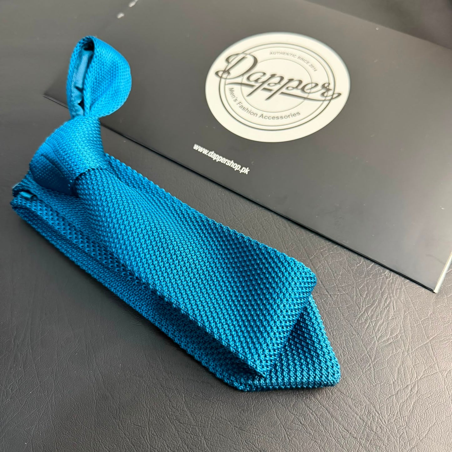 Premium Dark Turquoise Pointed Knitted Tie For Men (Teal Blue)