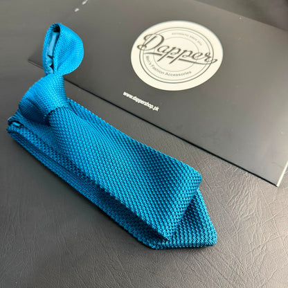 Premium Dark Turquoise Pointed Knitted Tie For Men (Teal Blue)