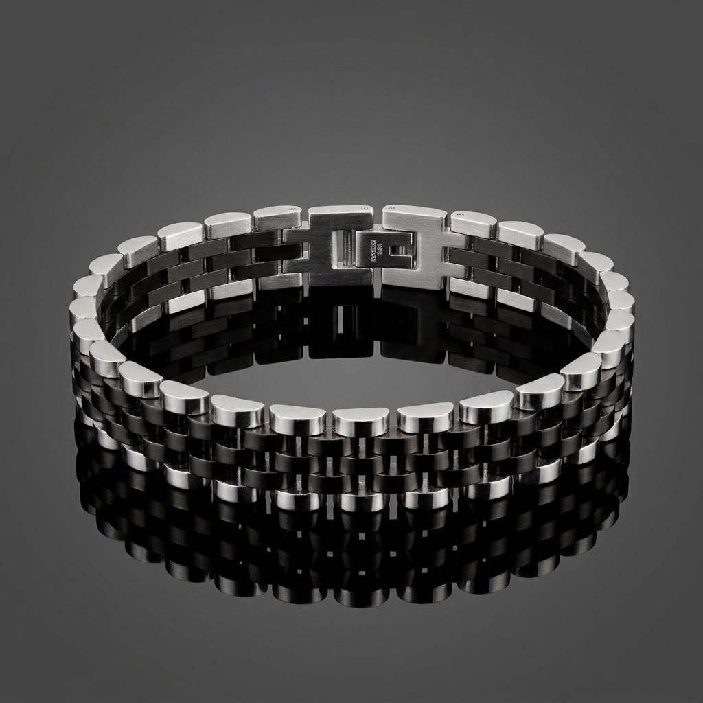 Presidential Link Bracelet – 316L Stainless Steel, 10mm | Black & Silver